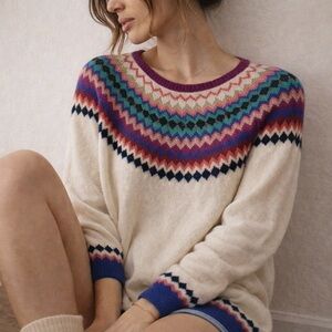 Talbots Petite Fair Isle Knit Sweater Cream Multicolor‎ MP Cottagecore Cabin